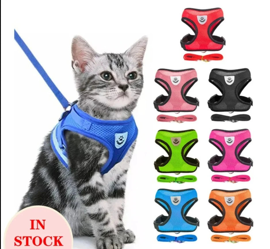 Dog and cat harness Adjustable Vest Walking Traction Rope Set for Dog Collar Breathable Mesh Harness for Small Medium Cat Dog Pet Lead
