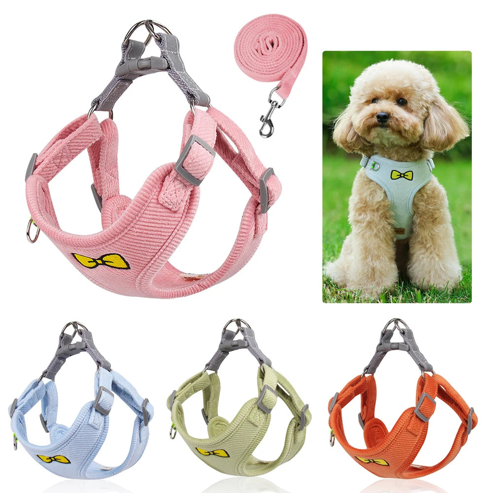 Summer corduroy harness for dogs and cats, vest, leash for walking