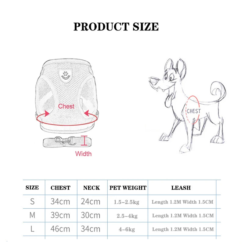 Dog and cat harness Adjustable Vest Walking Traction Rope Set for Dog Collar Breathable Mesh Harness for Small Medium Cat Dog Pet Lead