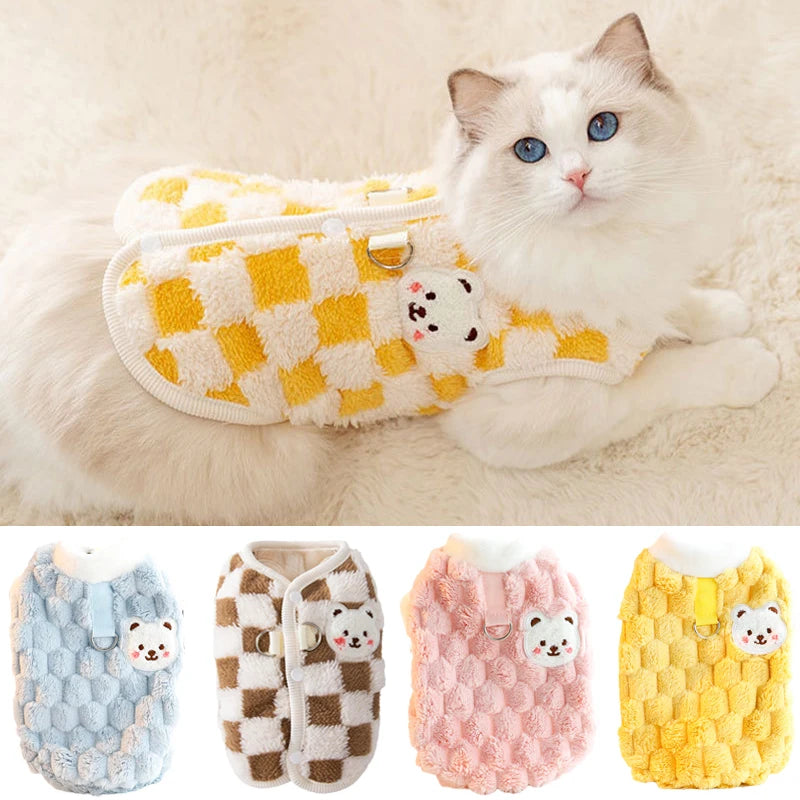 Winter Warm Hairless Cat Clothes Cute Pet Cardigan Buckle Sweater Sphynx Vest