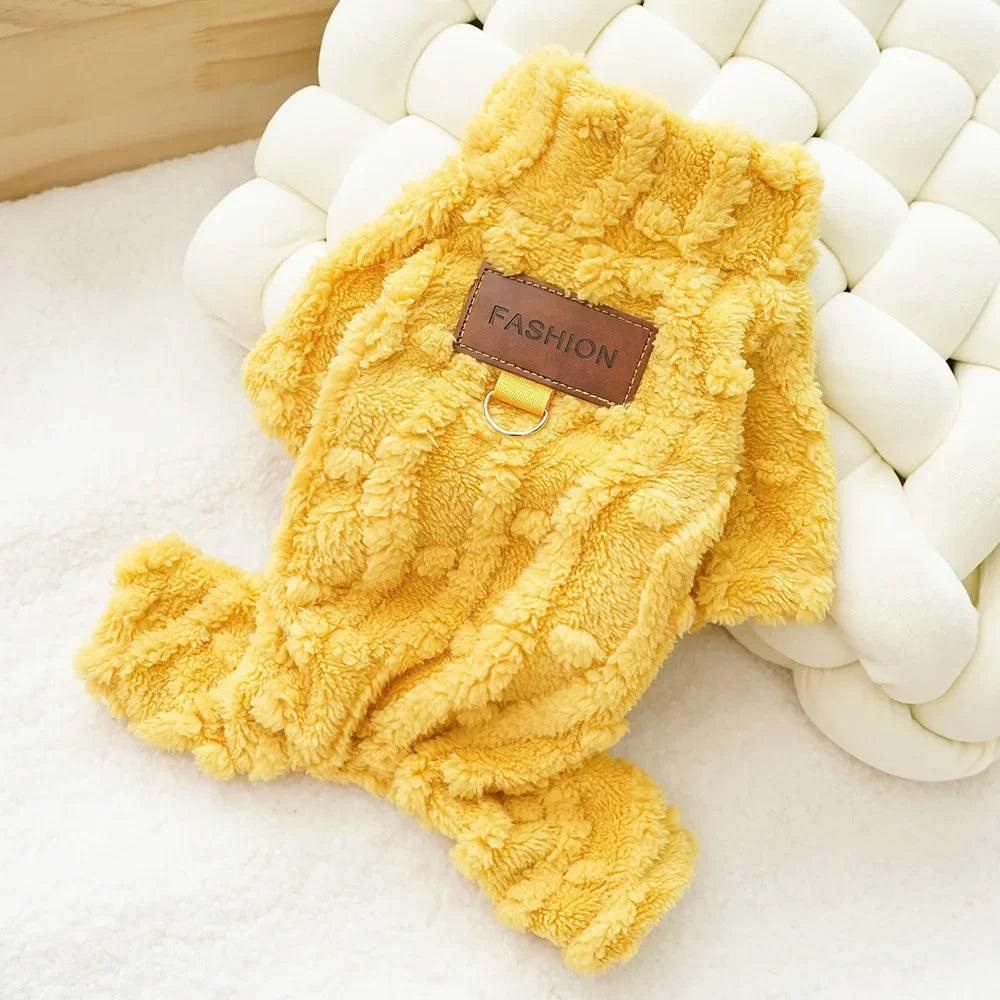 Warm clothes for dogs and cats, fleece jumpsuit