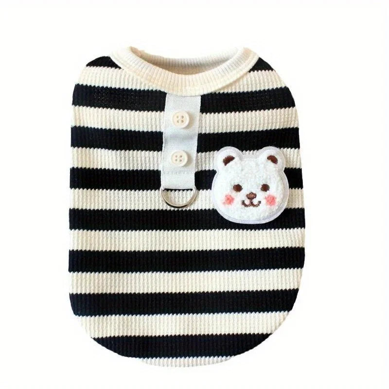 Pet Cat Dog Clothes Spring/Summer Vest Striped T-shirt with Leash for Dogs
