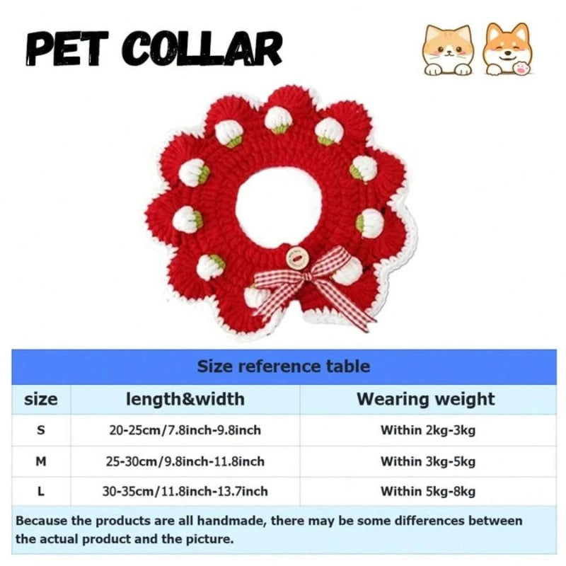 Handmade strawberry cat collar for photo shoots with pets.
