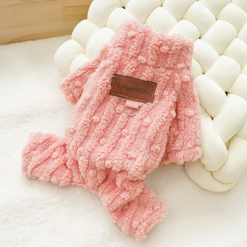 Warm clothes for dogs and cats, fleece jumpsuit