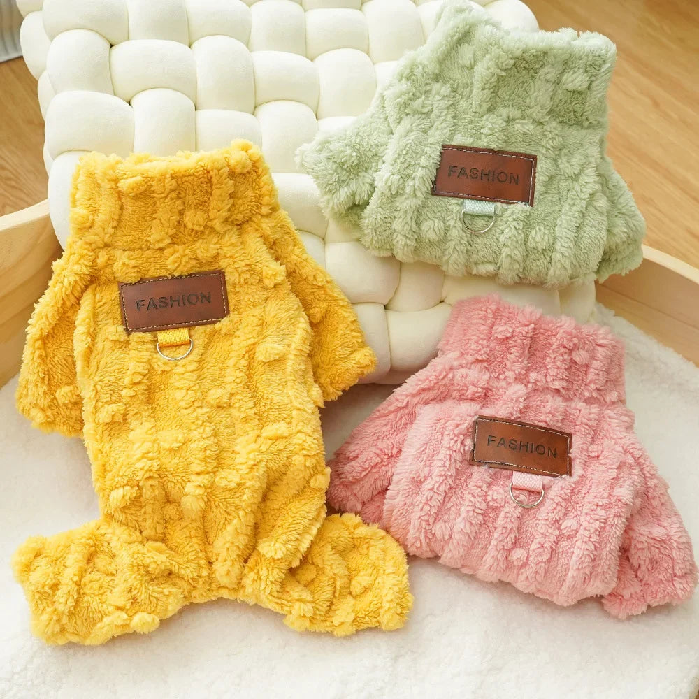 Warm clothes for dogs and cats, fleece jumpsuit