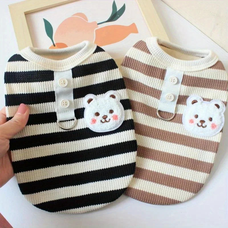 Pet Cat Dog Clothes Spring/Summer Vest Striped T-shirt with Leash for Dogs