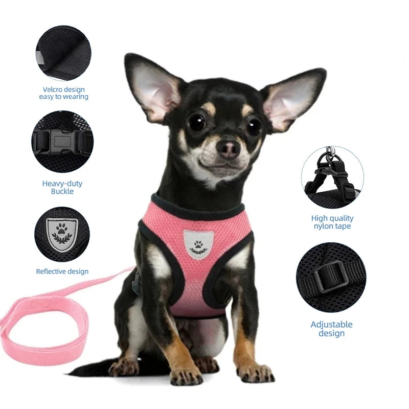 Dog and cat harness Adjustable Vest Walking Traction Rope Set for Dog Collar Breathable Mesh Harness for Small Medium Cat Dog Pet Lead