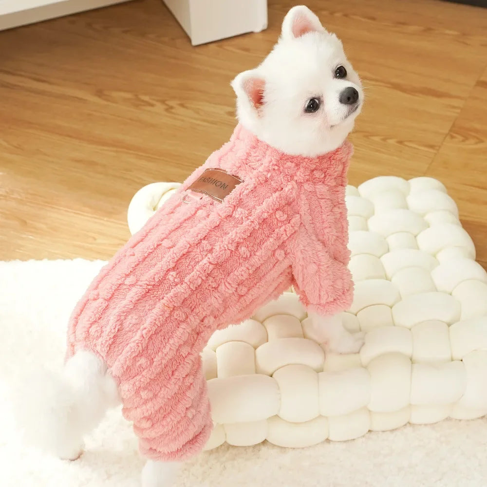 Warm clothes for dogs and cats, fleece jumpsuit