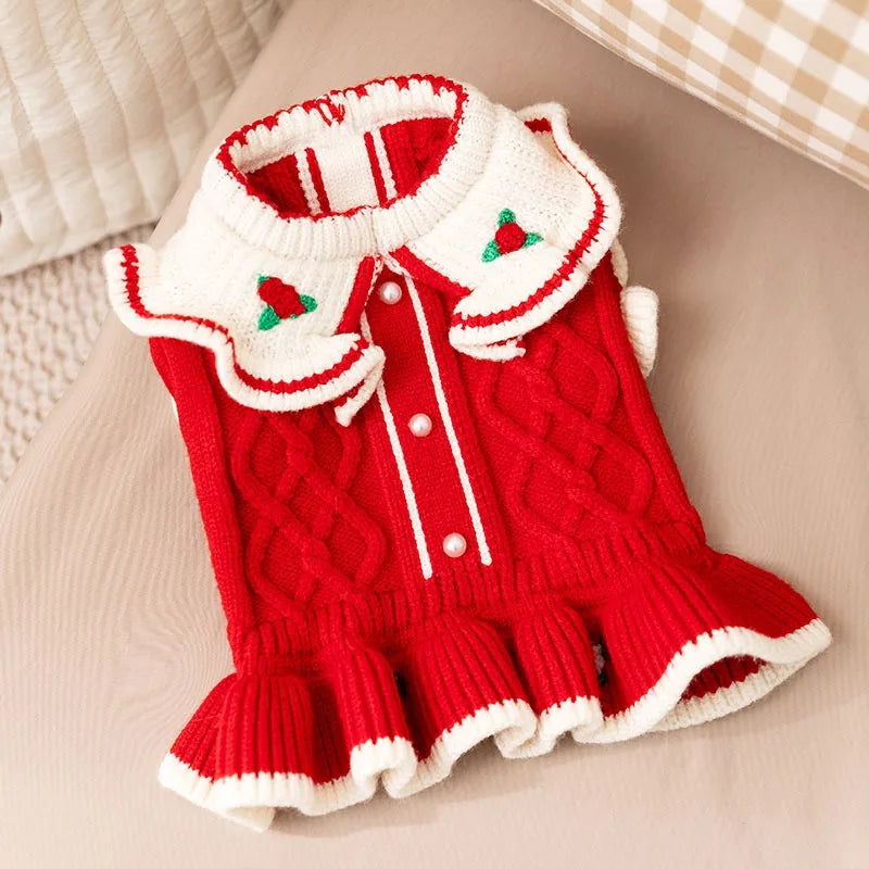 Winter Christmas clothes for dogs and cats, knitted dress