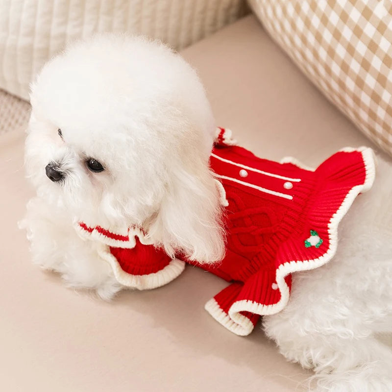 Winter Christmas clothes for dogs and cats, knitted dress