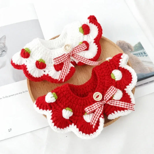 Handmade strawberry cat collar for photo shoots with pets.