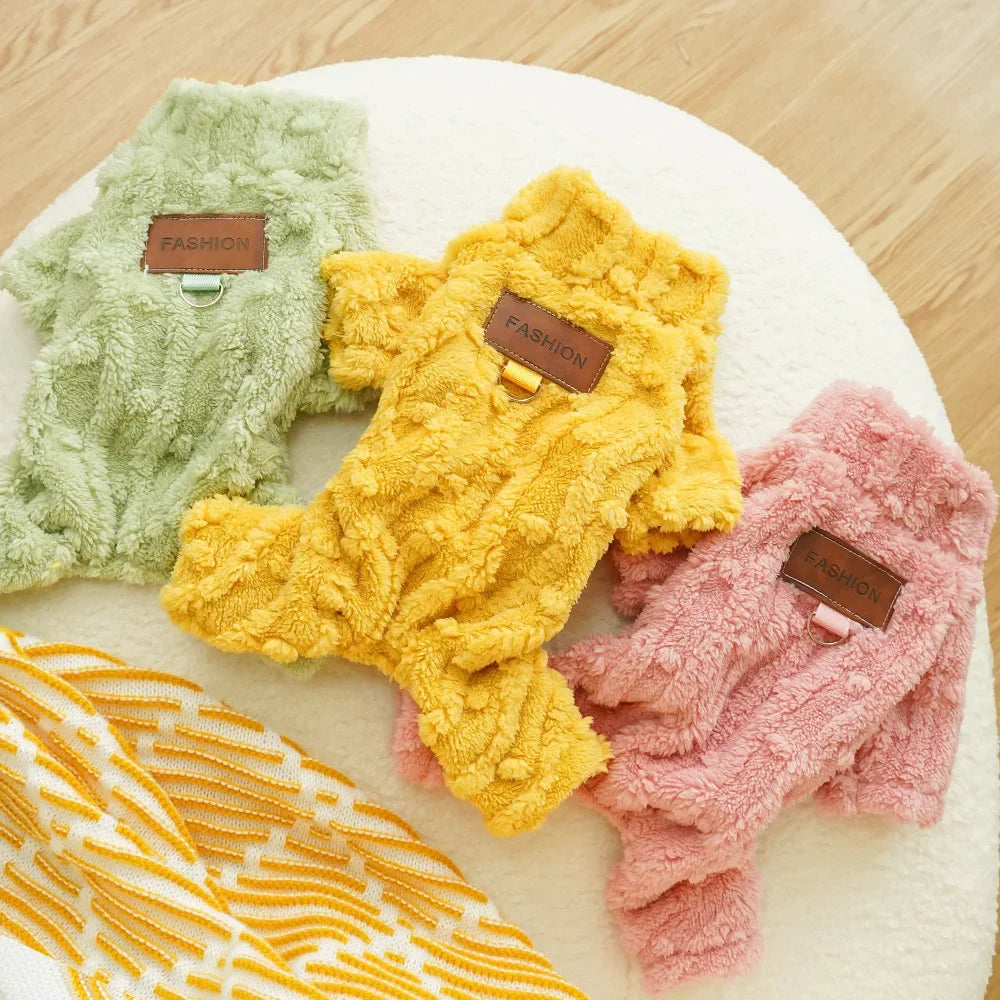 Warm clothes for dogs and cats, fleece jumpsuit