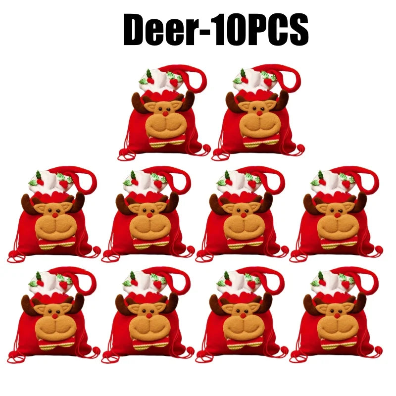 Festive gift wrapping. Santa Claus and reindeer, for gifts and sweets.