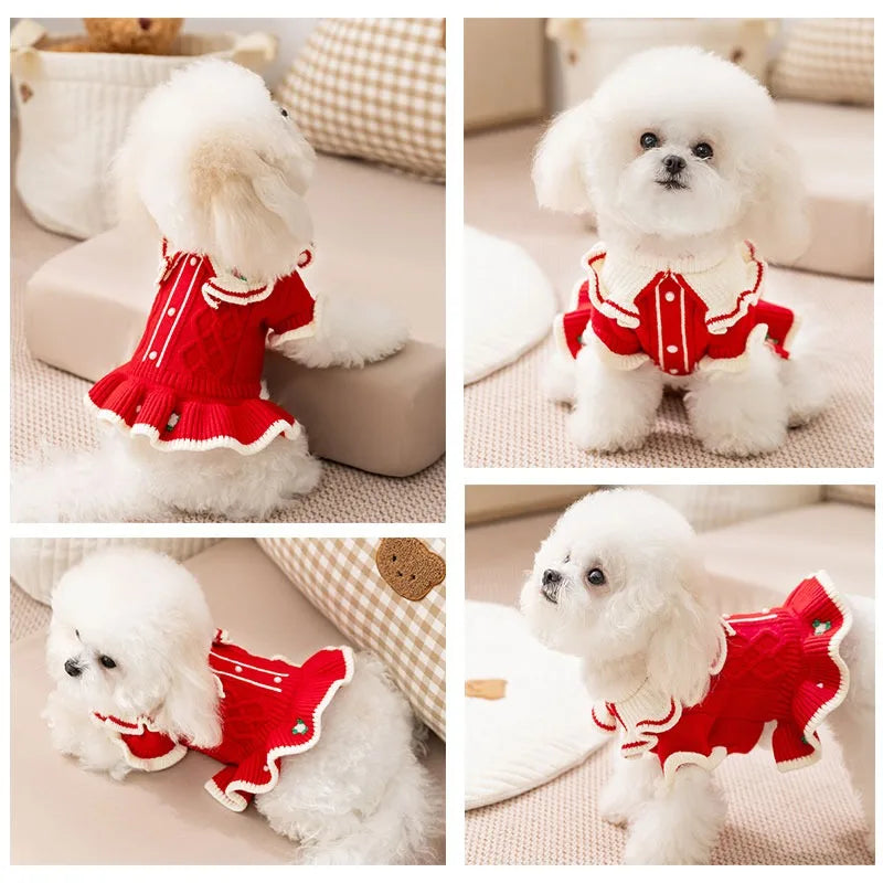 Winter Christmas clothes for dogs and cats, knitted dress