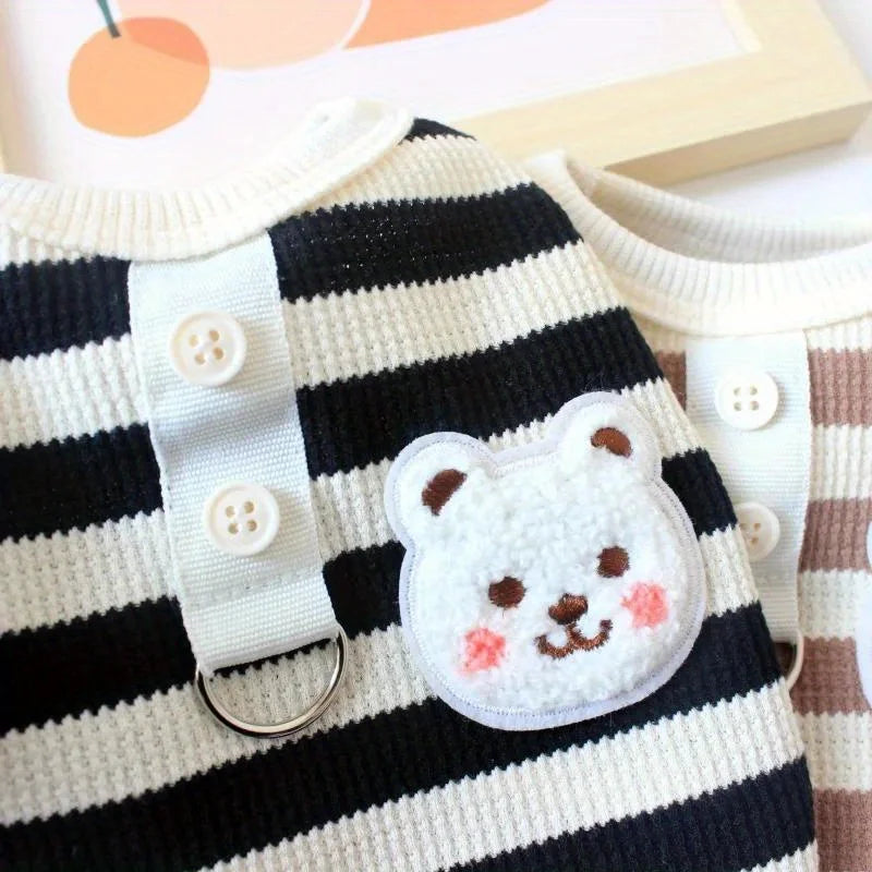 Pet Cat Dog Clothes Spring/Summer Vest Striped T-shirt with Leash for Dogs