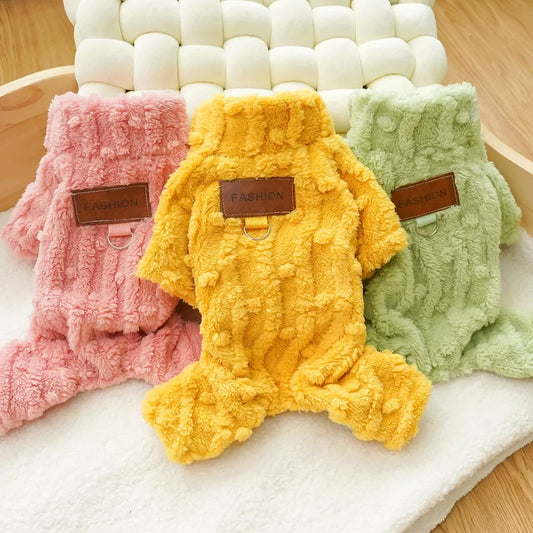 Warm clothes for dogs and cats, fleece jumpsuit