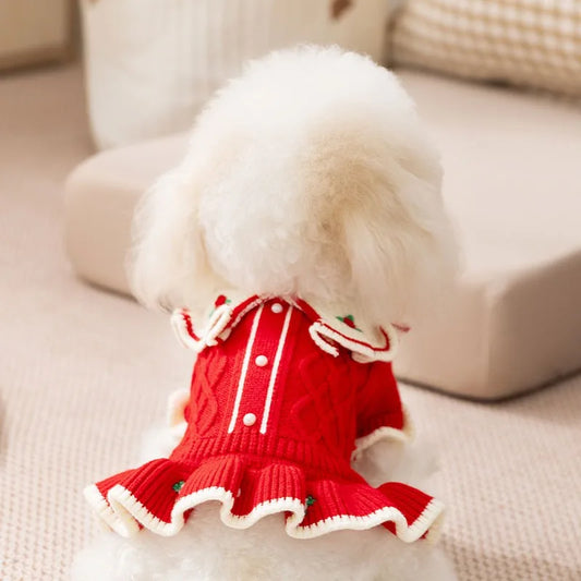 Winter Christmas clothes for dogs and cats, knitted dress