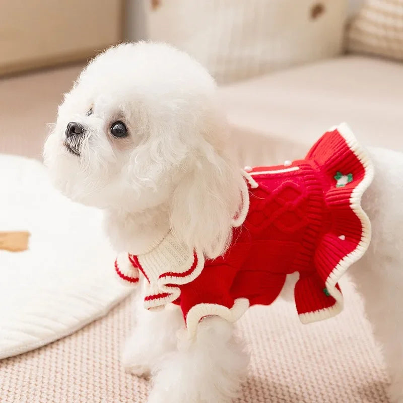 Winter Christmas clothes for dogs and cats, knitted dress