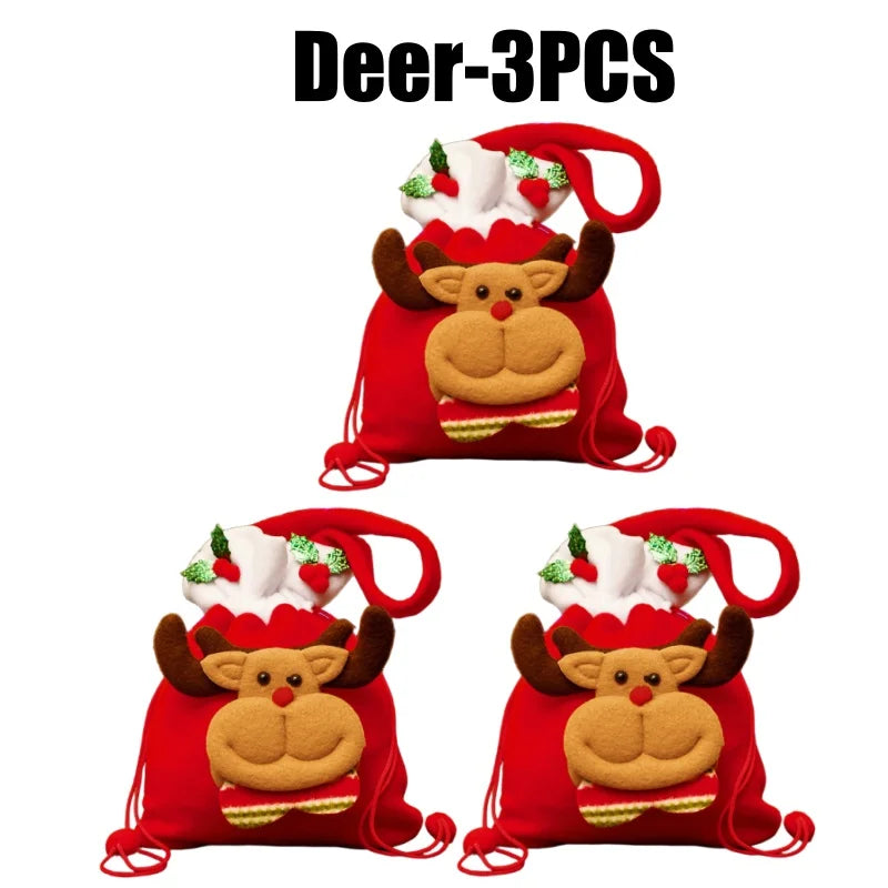 Festive gift wrapping. Santa Claus and reindeer, for gifts and sweets.